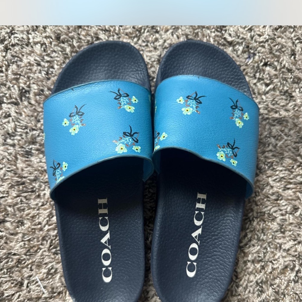 RARE Coach Teal Floral and Bows Slides